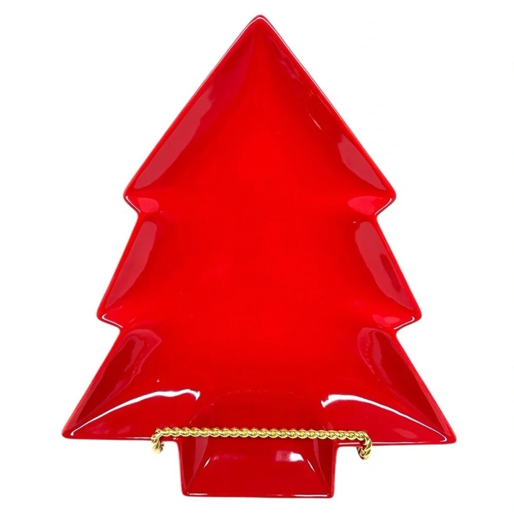 BIA Festive Red Christmas Tree Serving Dish 12” EUC